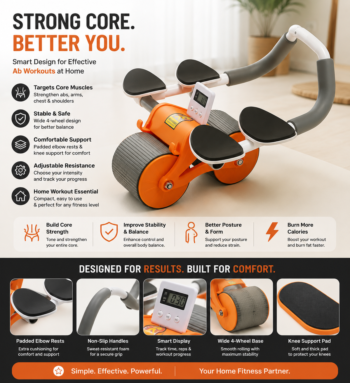 Auto Rebound Abs Wheel With Elbow Support