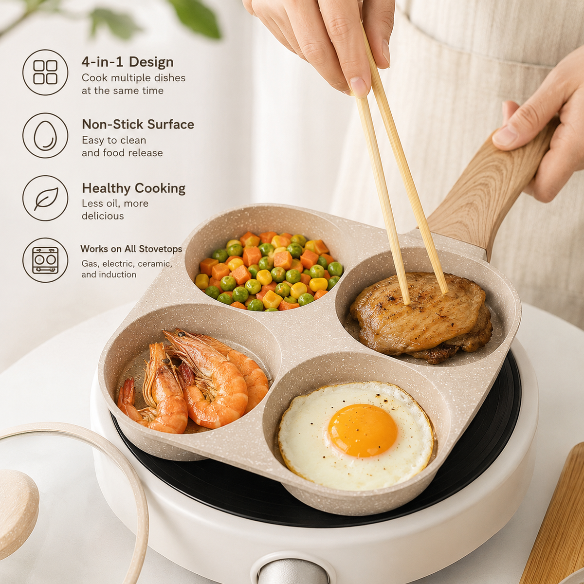 4-Hole Household Nonstick Frying Pan