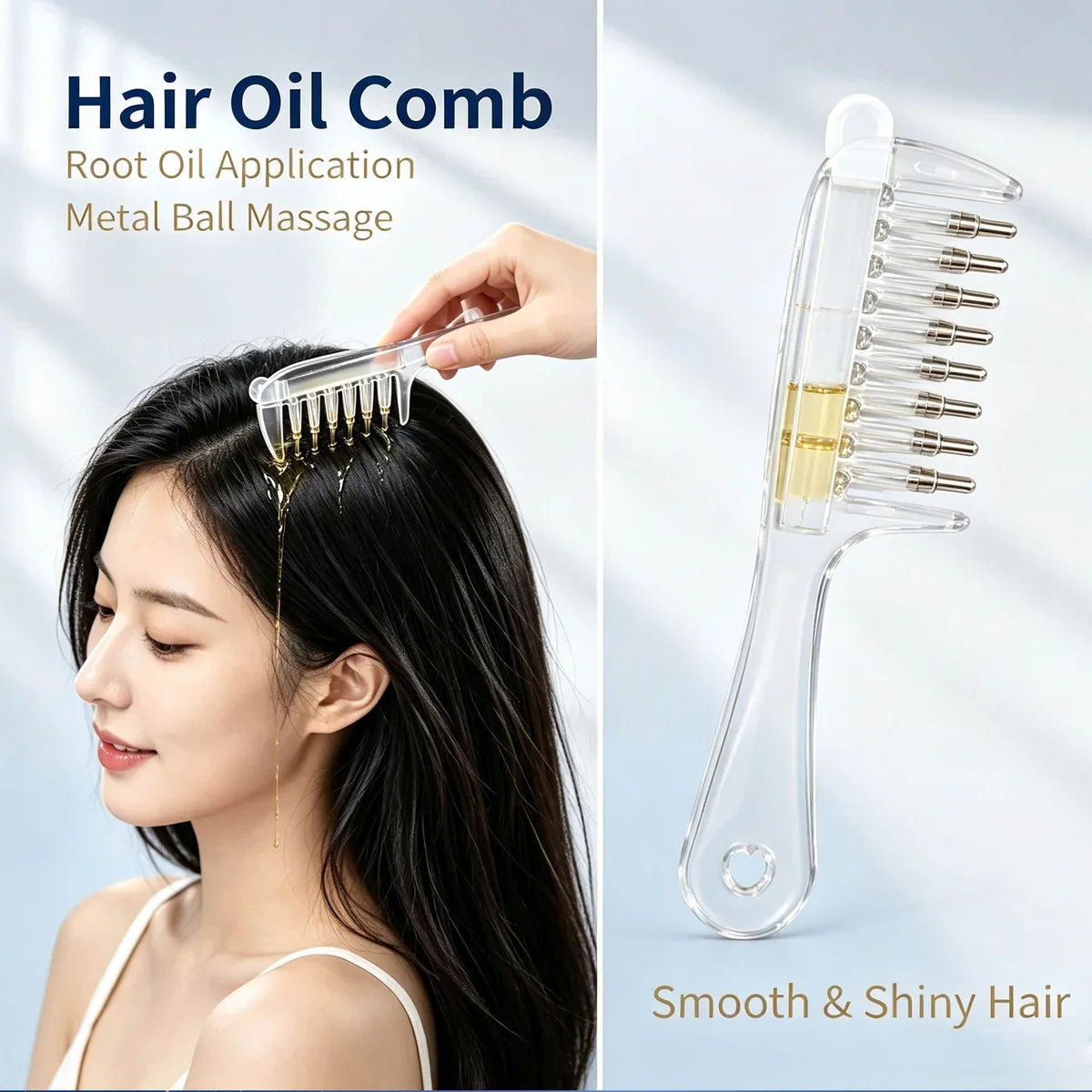 2-in-1 Hair Oil Applicator Comb with Roller Ball –  for Faster & Mess-Free Hair Oiling