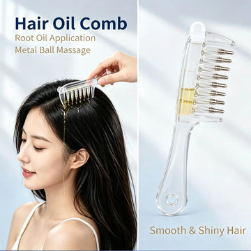 2-in-1 Hair Oil Applicator Comb with Roller Ball –  for Faster & Mess-Free Hair Oiling