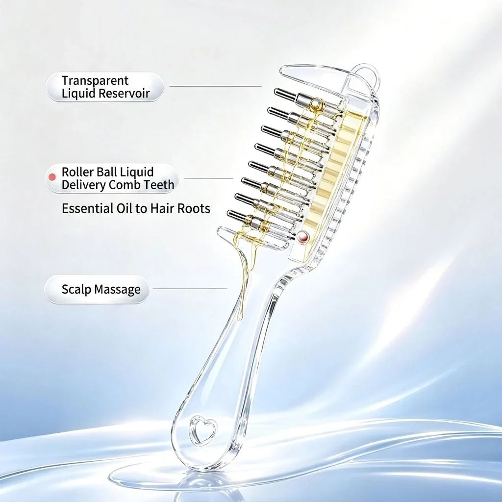 2-in-1 Hair Oil Applicator Comb with Roller Ball –  for Faster & Mess-Free Hair Oiling