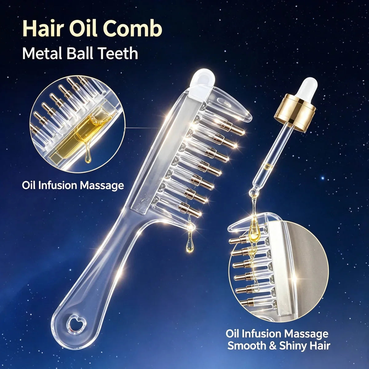 2-in-1 Hair Oil Applicator Comb with Roller Ball –  for Faster & Mess-Free Hair Oiling