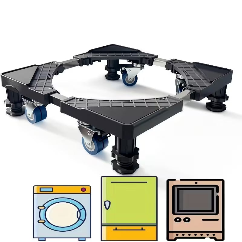 Adjustable Washing Machine & Fridge Stand with 4 Locking Wheels